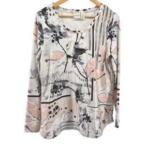 Zenergy by Chicos Sz 1 Abstract Floral Print Long Sleeve Top Sz M Travel Resort
